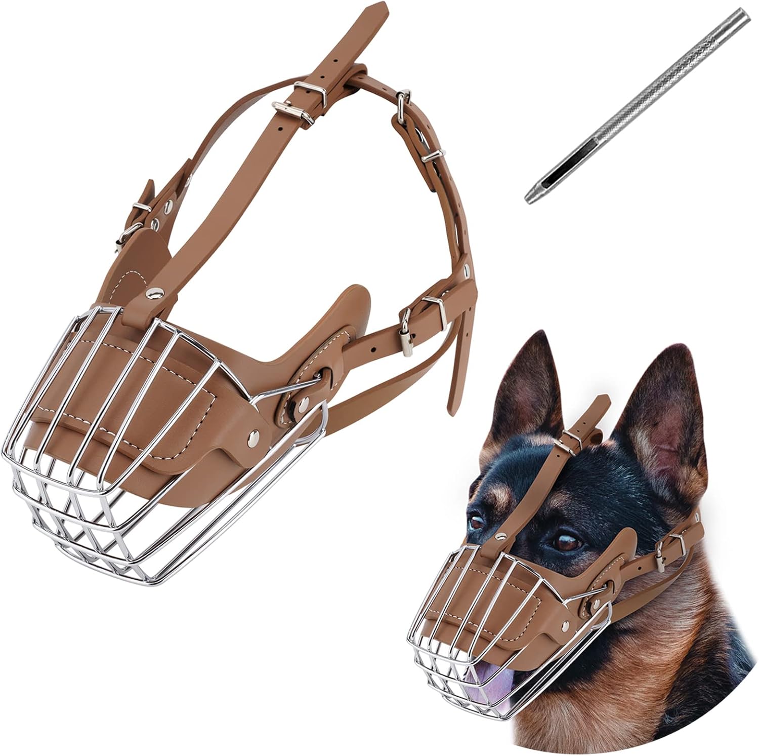 Karamel Metal Deri Köpek Ağızlığı M 33 cm