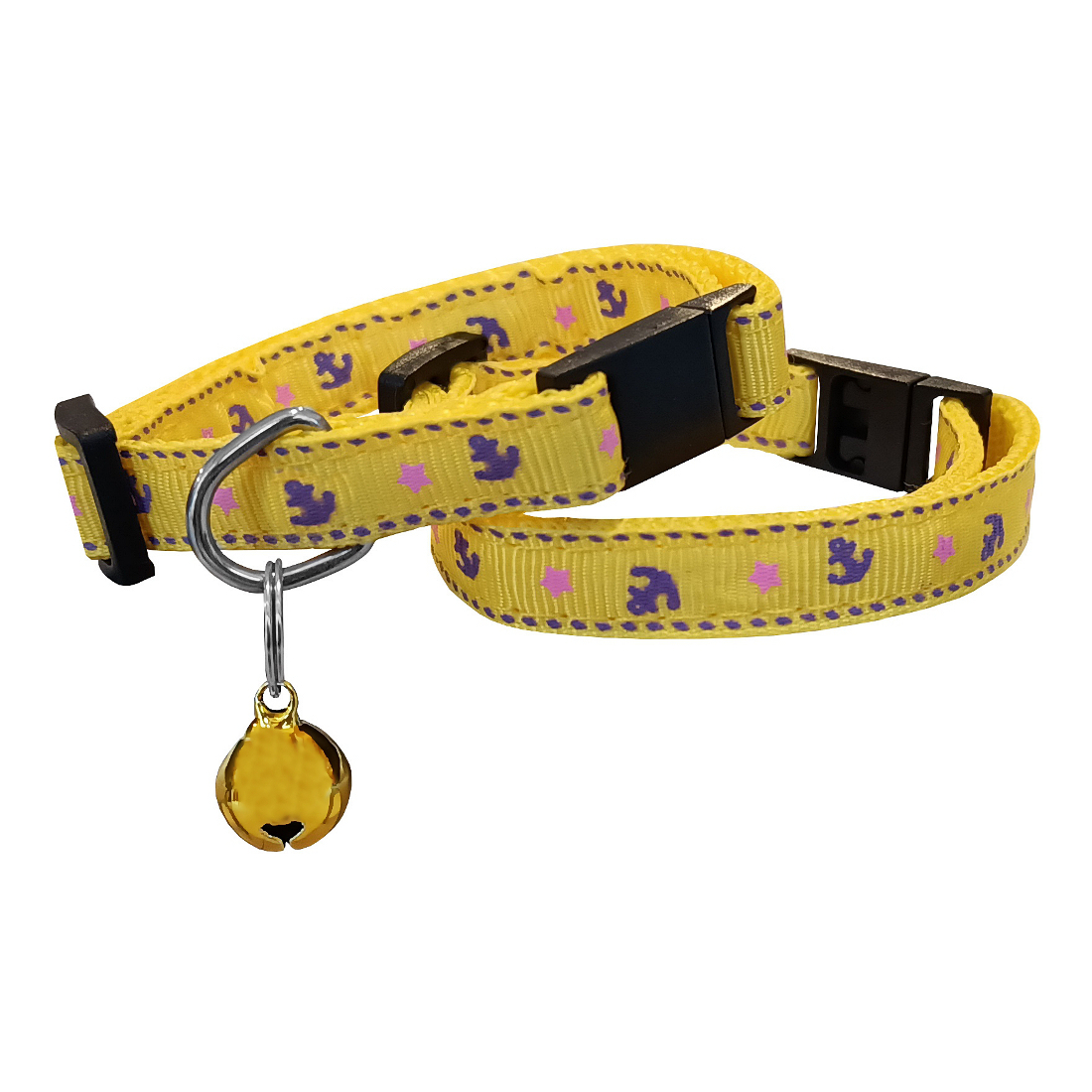 CLZ205 Çapa Desenli Kedi Köpek Tasması Min:20-Max:30 cm Sarı