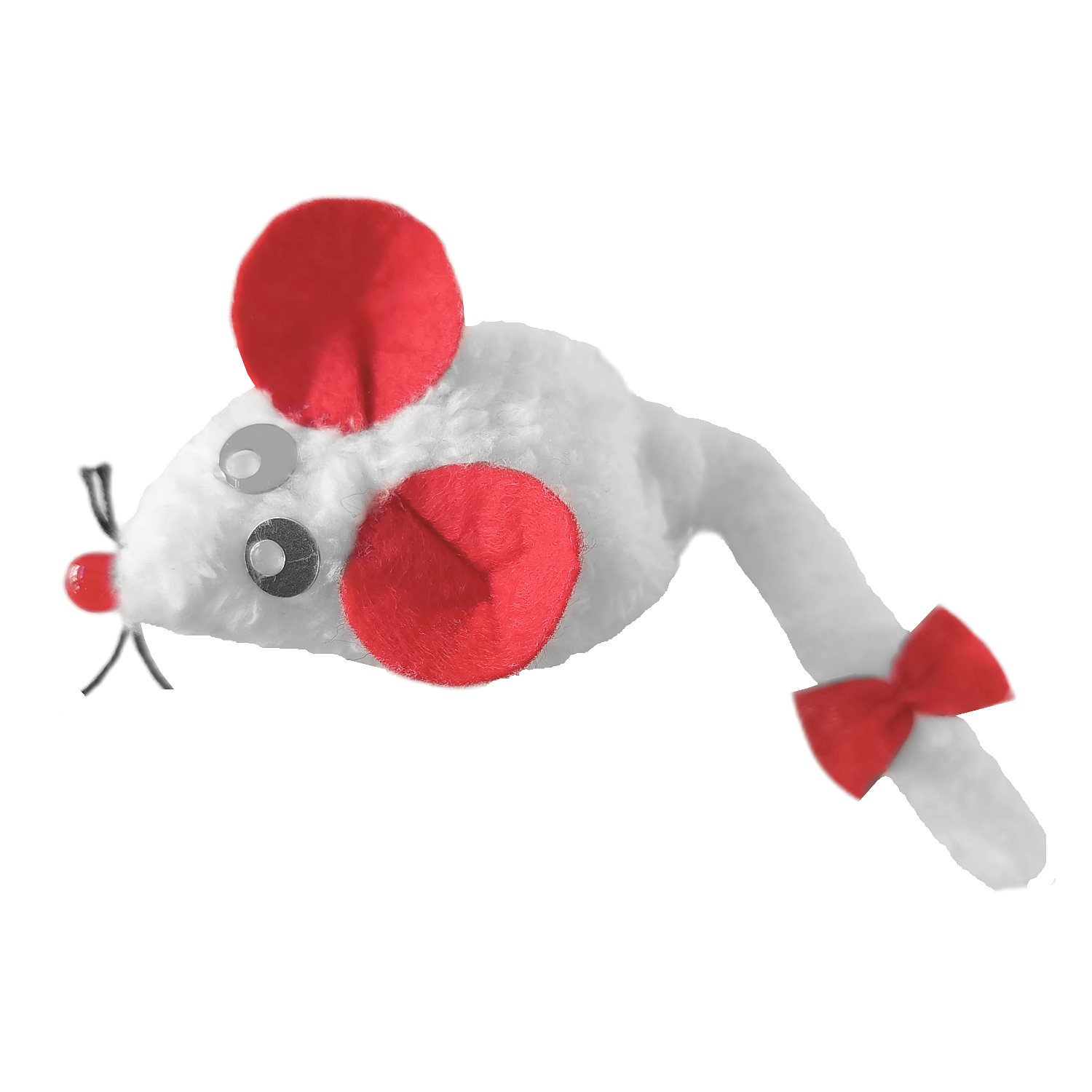 CLZ205  Kedi Oyuncağı Bıyıklı Peluş Fare 4,5 x 6-15 cm Beyaz