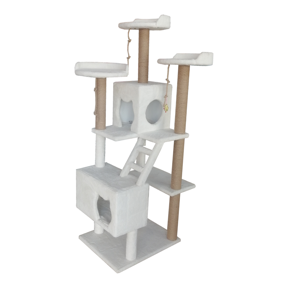 CLZ205 Merdivenli 4 Katlı Yuvalı Kedi Tırmalama Oyun Alanı 170 cm Beyaz