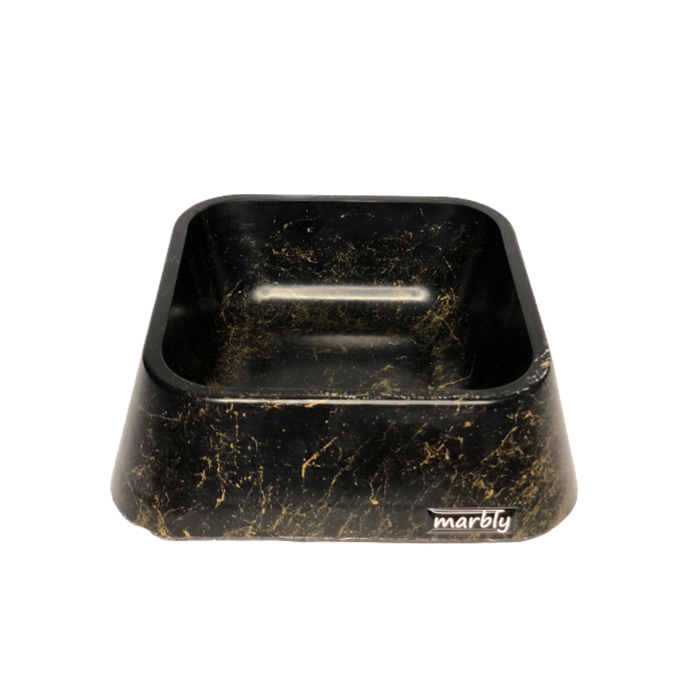 Marbly Siyah Gold Mermerit Köpek Mama Su Kabı 500 ml