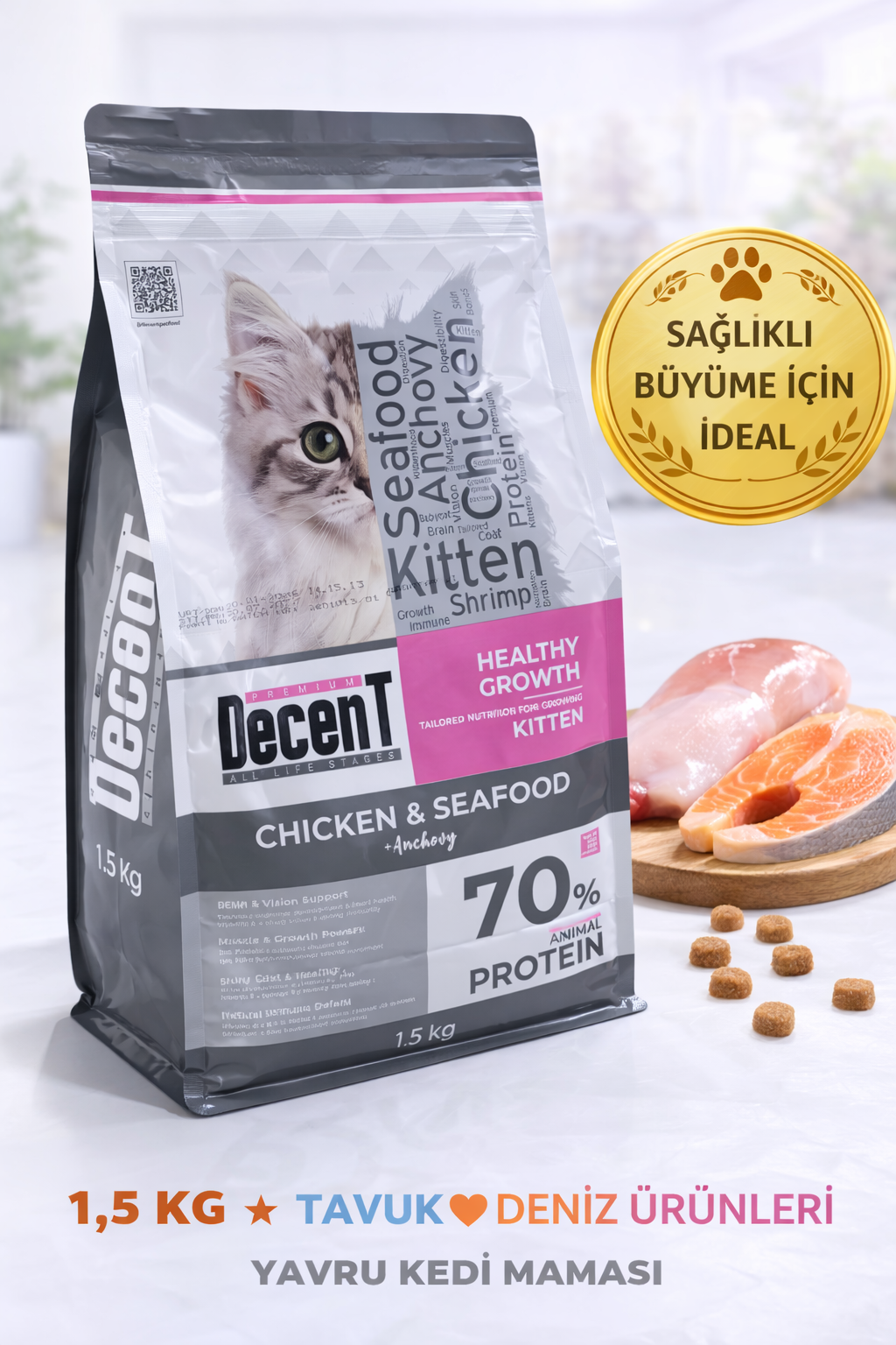 Decent Tavuk & Deniz Ürünlü Yavru Kedi Maması 1,5 Kg