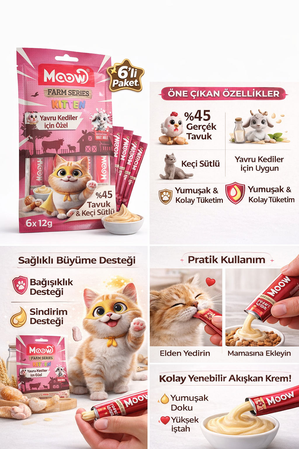 Tavuklu ve Keçi Sütlü Yavru Kedi Krema Ödül Maması 6 x 12 gr Tavuklu ve Keçi Sütlü Yavru Kedi Krema Ödül Maması 6 x 12 gr