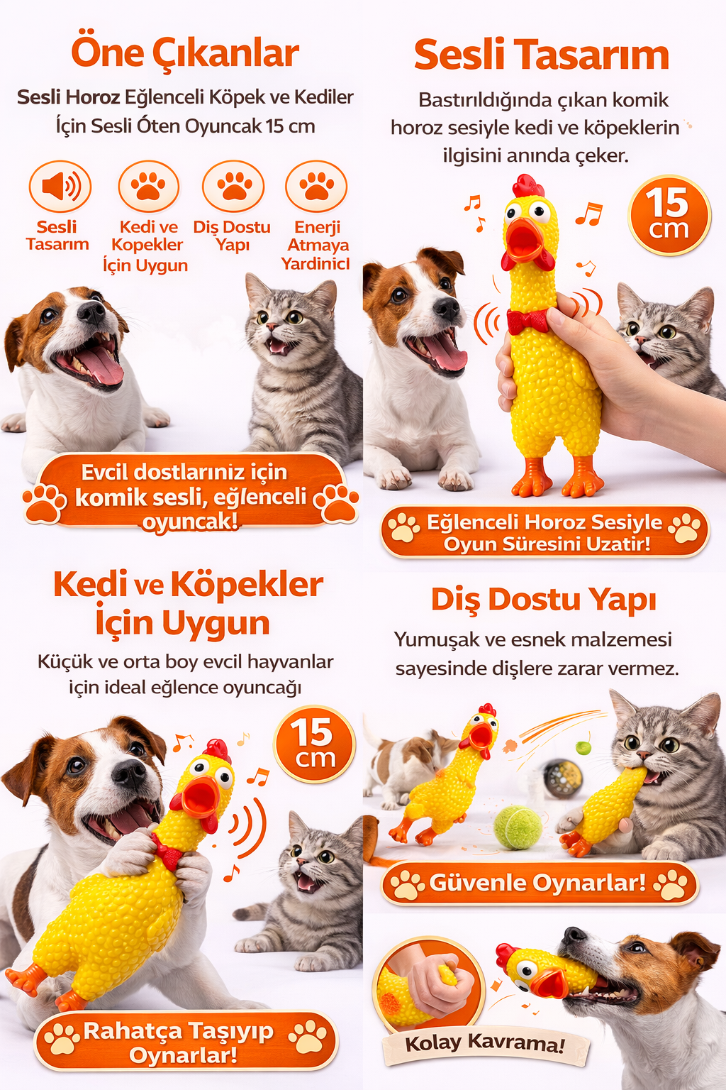 Sesli Horoz Eğlenceli Köpek ve Kediler İçin Sesli Öten Horoz Oyuncak 15 cm