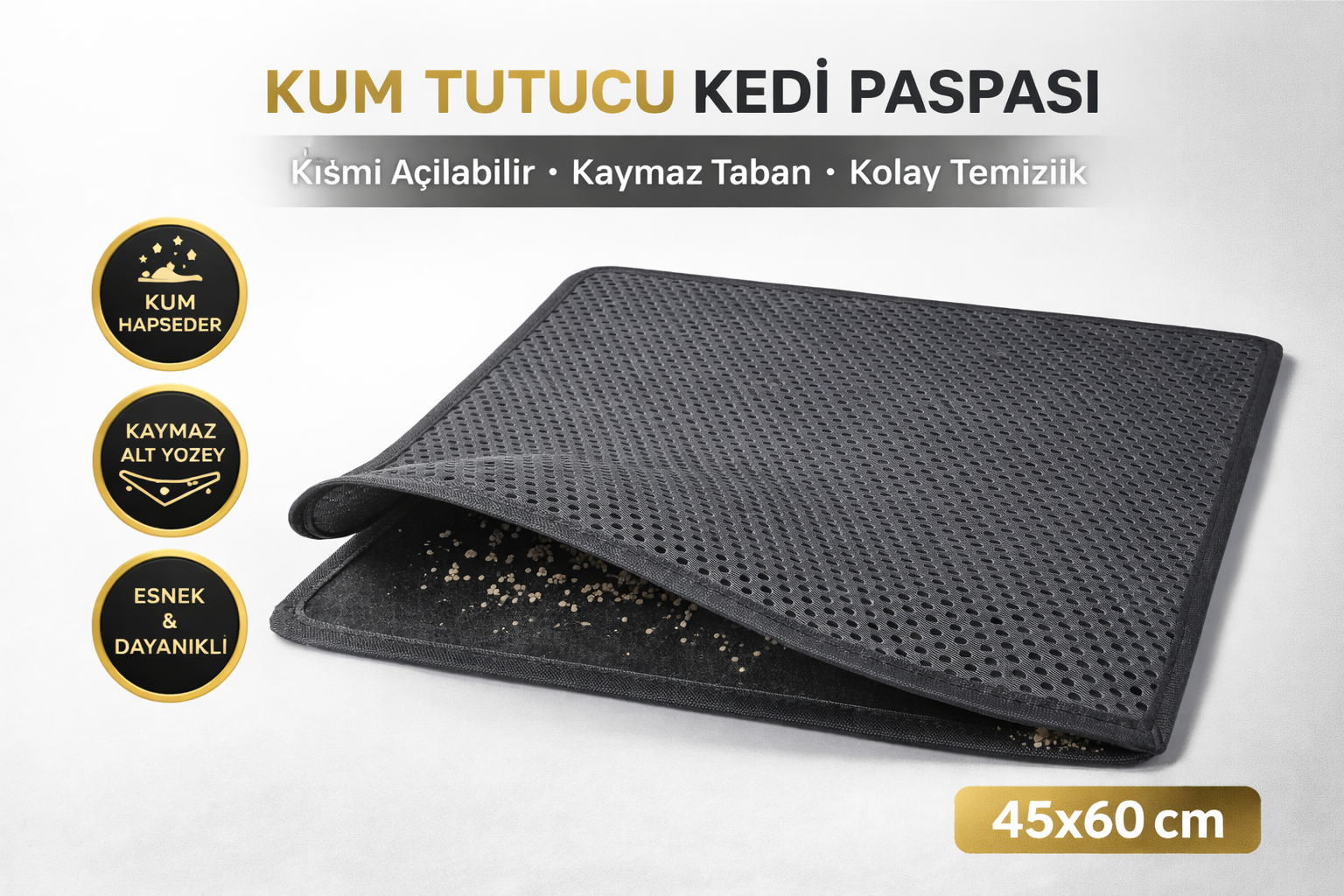 Kedi Elekli Tuvalet Önü Kum Tutucu Paspas 45 cm - 60 cm Gri Kedi Elekli Tuvalet Önü Kum Tutucu Paspas 45 cm - 60 cm Gri