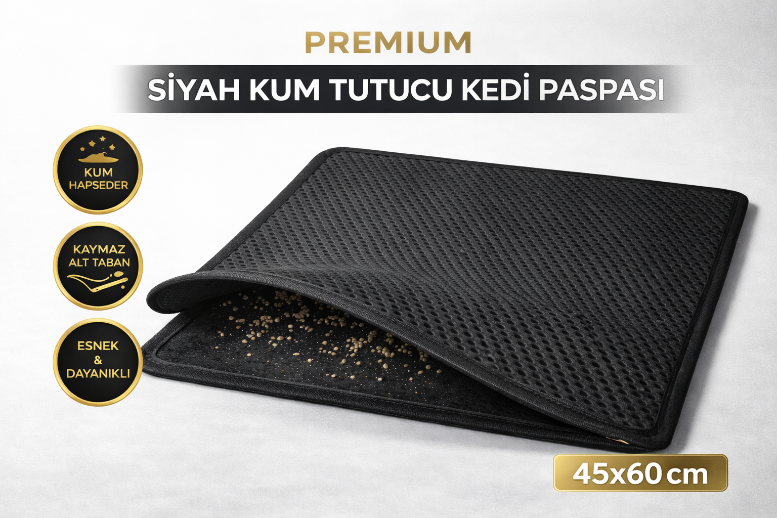 Kedi Elekli Tuvalet Önü Kum Tutucu Paspas 45 cm - 60 cm Siyah Kedi Elekli Tuvalet Önü Kum Tutucu Paspas 45 cm - 60 cm Siyah