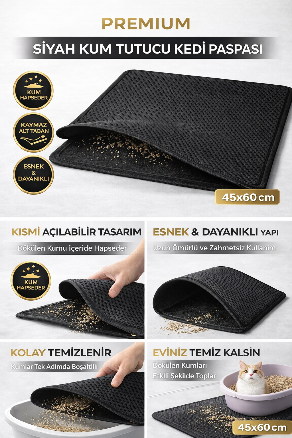 Kedi Elekli Tuvalet Önü Kum Tutucu Paspas 45 cm - 60 cm Siyah Kedi Elekli Tuvalet Önü Kum Tutucu Paspas 45 cm - 60 cm Siyah