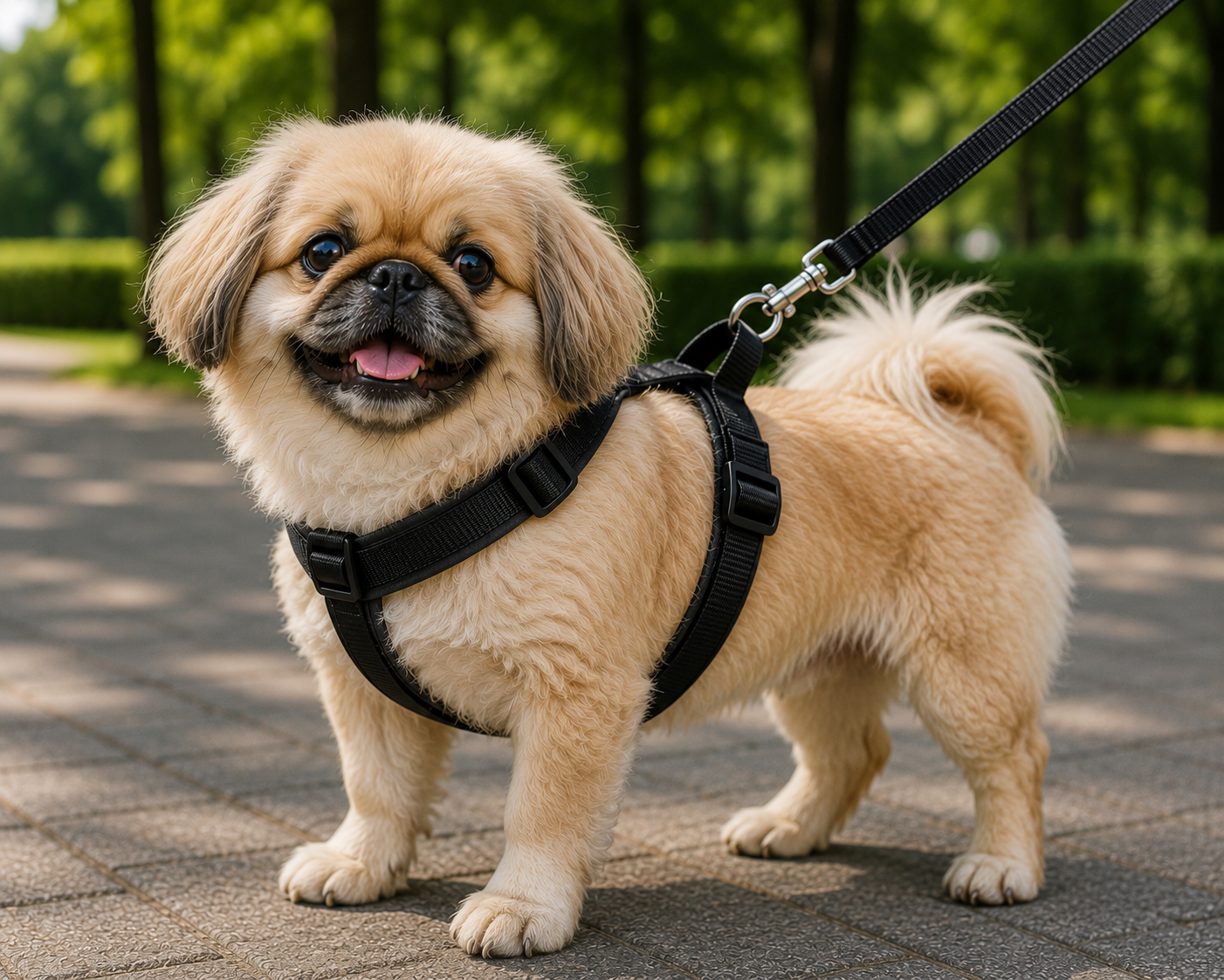Gezdirme Kayışlı Dokuma Köpek Göğüs Tasma Seti 32*47-110 cm Siyah