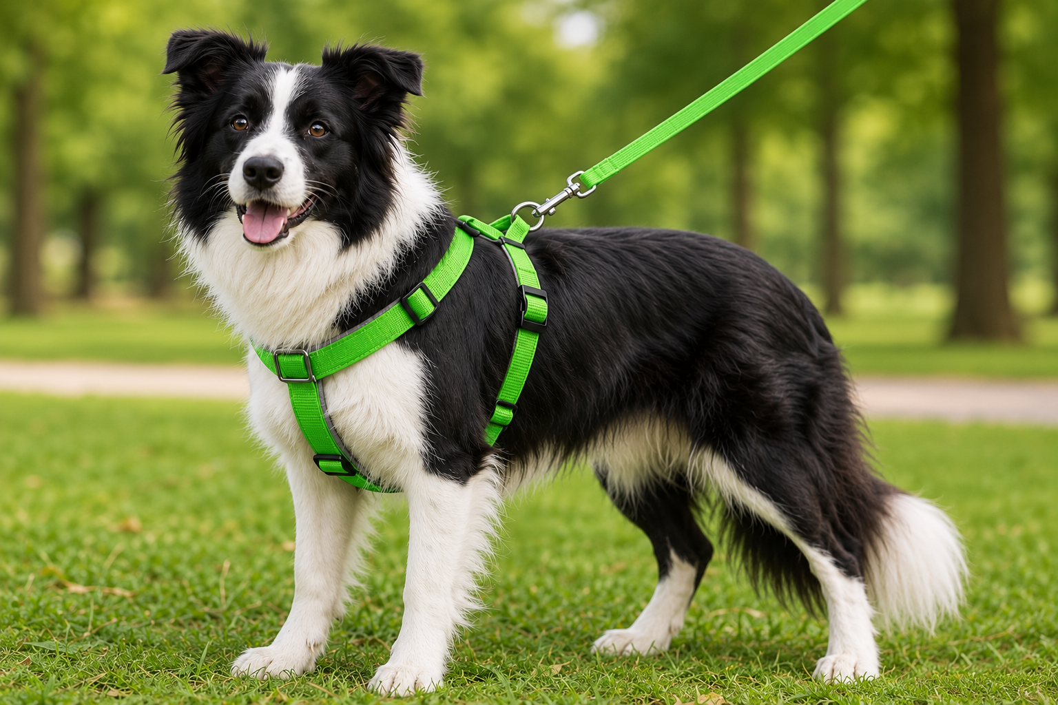 Gezdirme Kayışlı Dokuma Köpek Göğüs Tasma Seti 40*60-110 cm Neon Yeşil