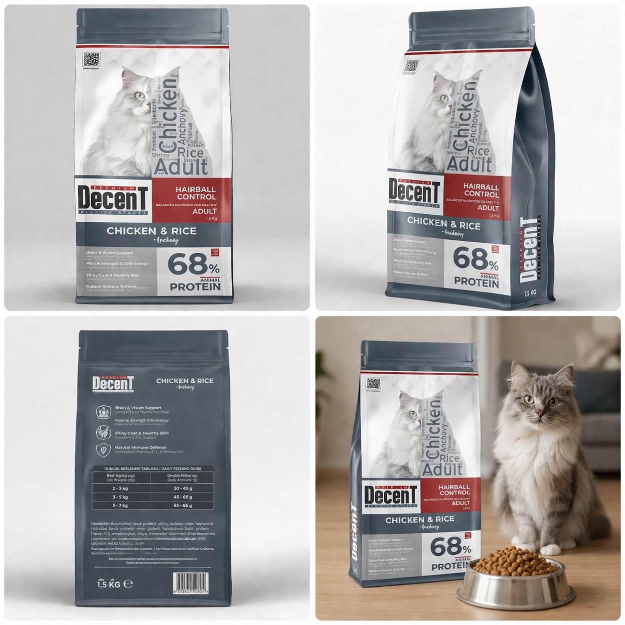 Decent Tavuklu Yetişkin Kedi Maması 1,5 Kg Control Tavuk & Pirinç Yetişkin Kedi Maması