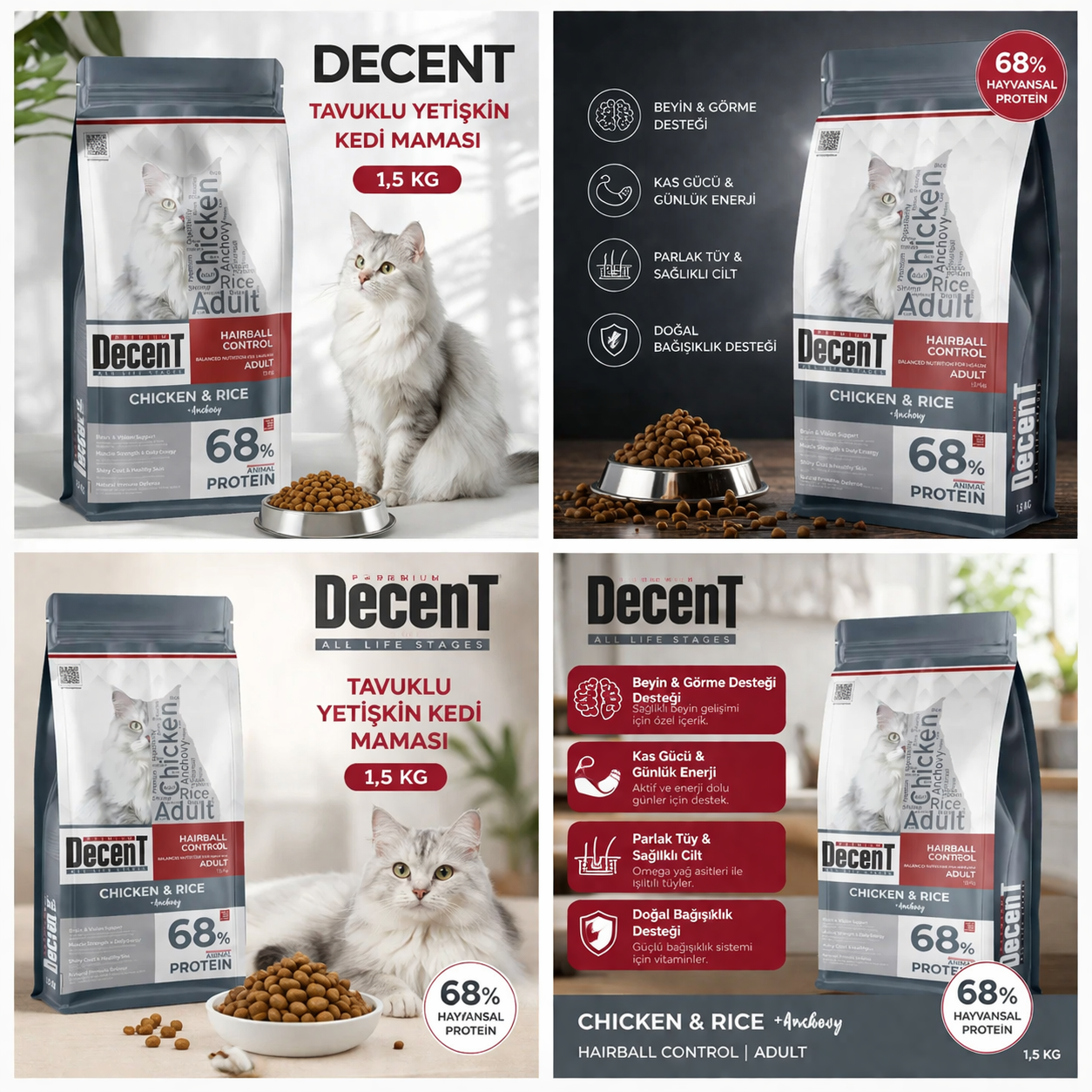 Decent Tavuklu Yetişkin Kedi Maması 1,5 Kg Control Tavuk & Pirinç Yetişkin Kedi Maması