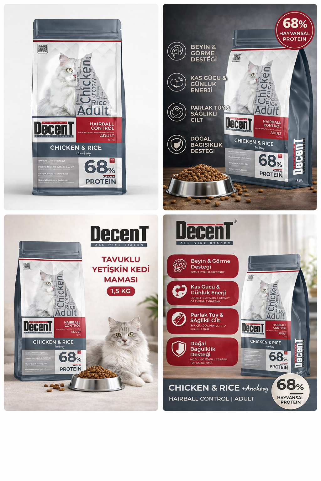Decent Tavuklu Yetişkin Kedi Maması 1,5 Kg Control Tavuk & Pirinç Yetişkin Kedi Maması