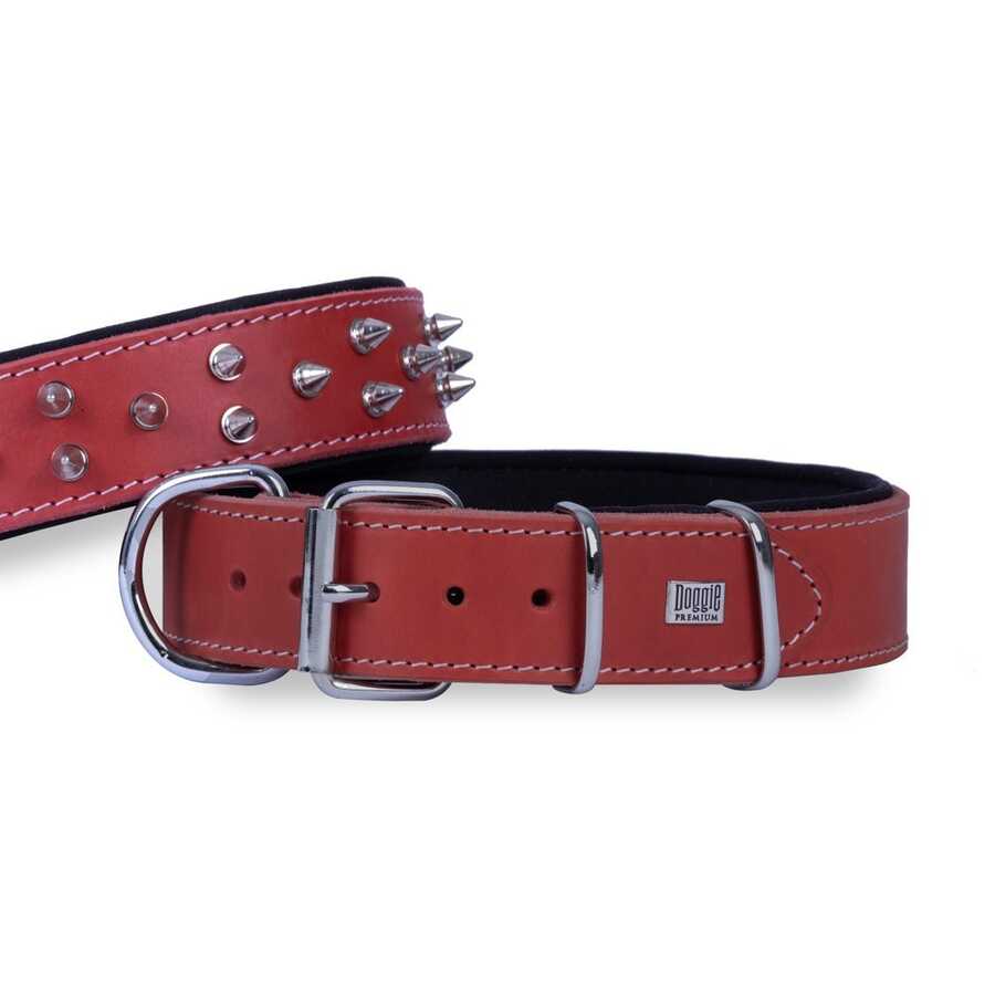 Doggie Ektsra Çivili Köpek Boyun Tasması 4x52-60 cm Kırmızı
