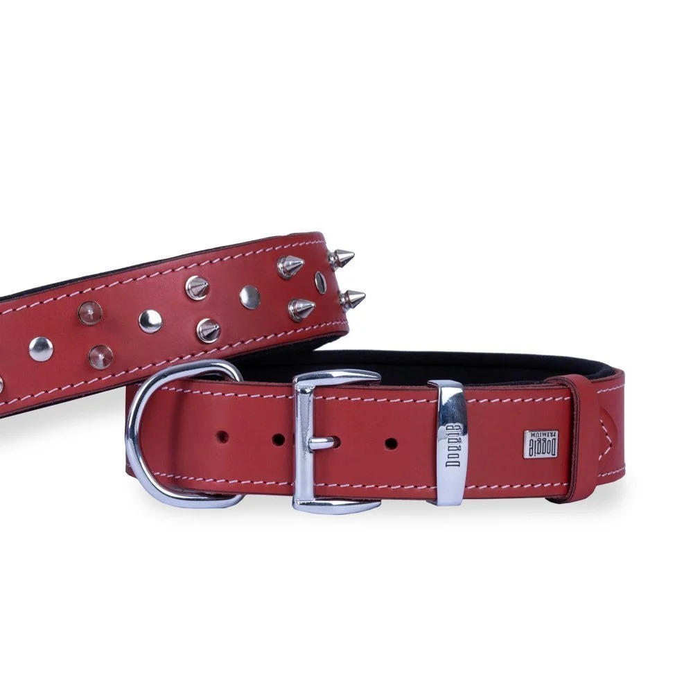 Doggie Çivili Köpek Boyun Tasması 4x52-60 cm Kırmızı