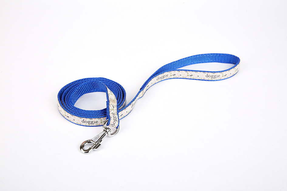 CLZ205  Desenli Süslü Dokuma Köpek Gezdirme Kayışı  El Yapımı 1,5 x 160 cm Mavi