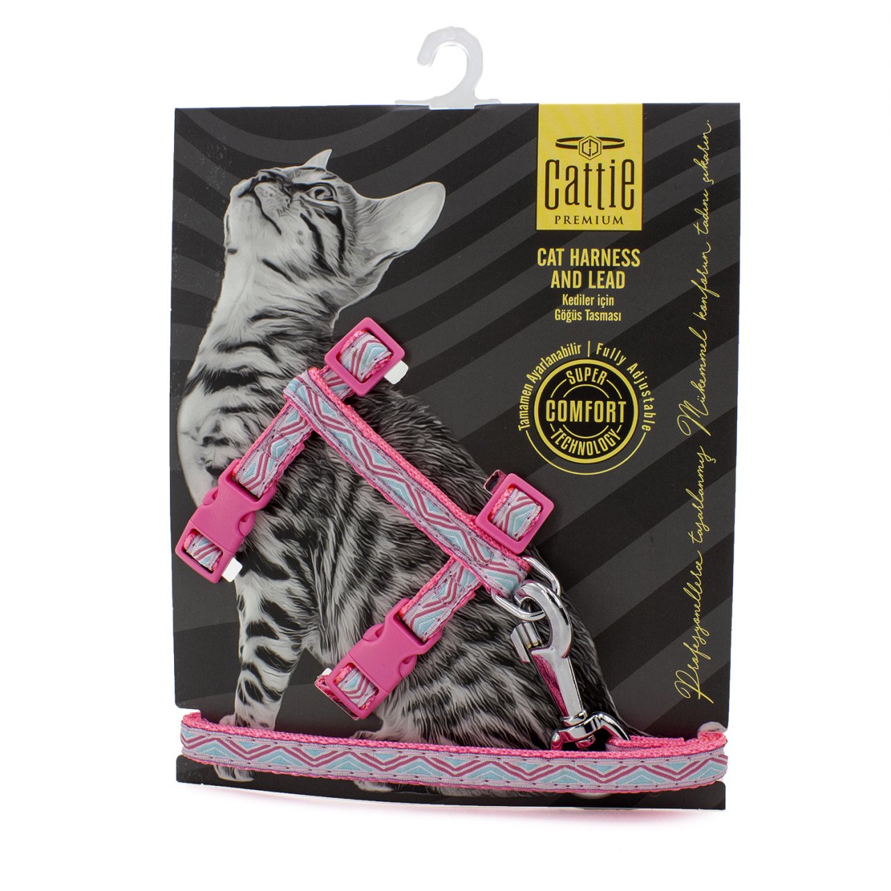 Cattie Premium Desenli Dokumadan El Yapımı Kedi Göğüs Takımı 40 cm Pembe