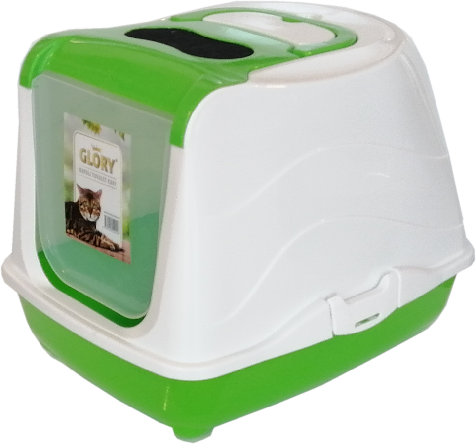 CLZ205 Karbon Filtreli Üstü Açılabilir Kedi Tuvaleti 35*36*49 cm Yeşil