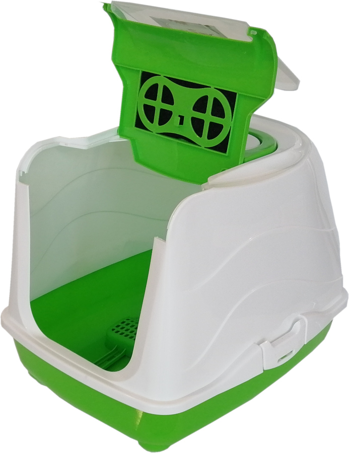 Karbon Filtreli Üstü Açılabilir Kedi Tuvaleti 35*36*49 cm Yeşil