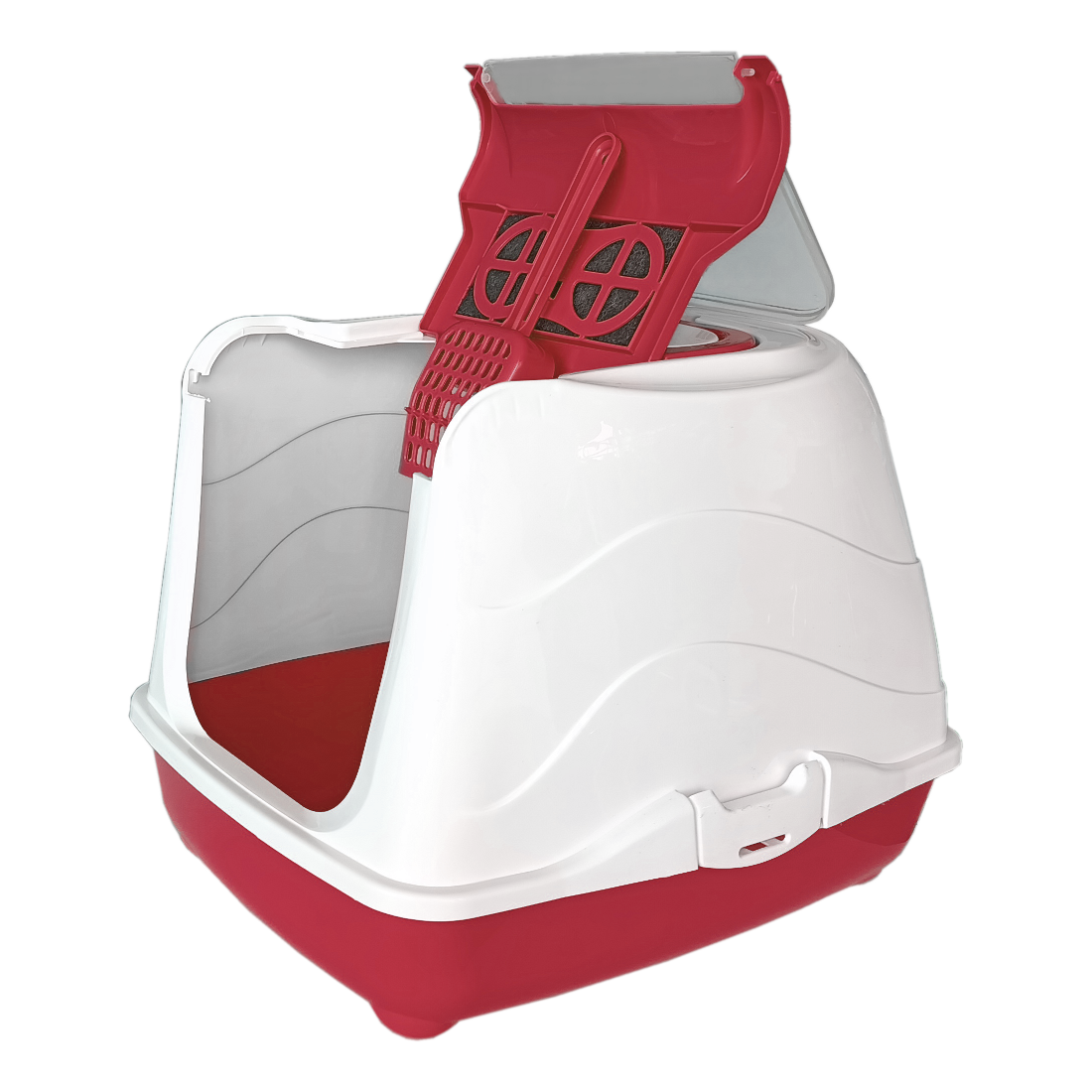 CLZ205  Karbon Filtreli Üstü Açılabilir Kedi Tuvaleti 36*36*49 cm Kırmızı + Kürek Hediyeli