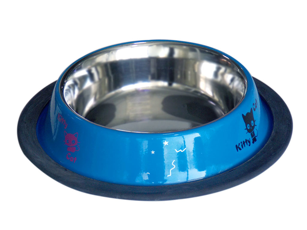 CLZ205 kedi desenli çelik mama kabı mavi 250 ml