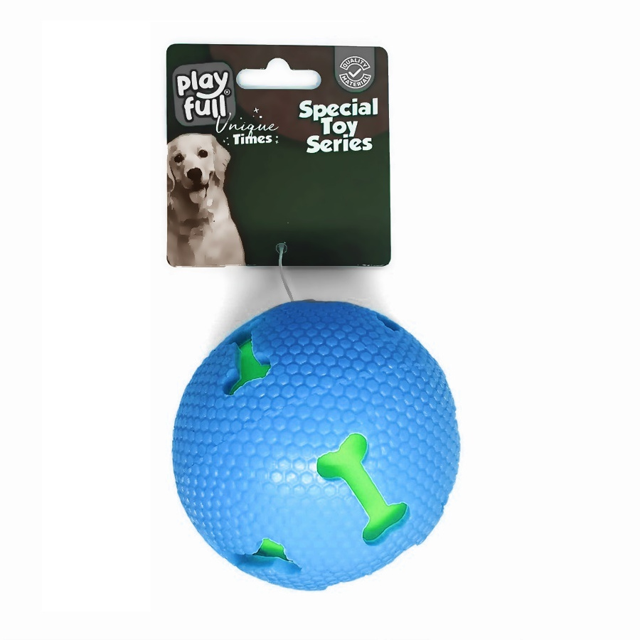 CLZ205 Işıklı Kemik Desenli Plastik Top Köpek Oyuncağı 7,5 Cm Mavi