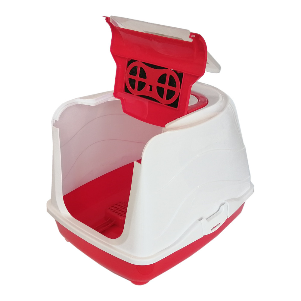 CLZ205 Karbon Filtreli Üstü Açılabilir Kedi Tuvaleti 35*36*49 cm Kırmızı