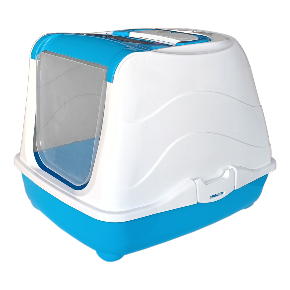 Karbon Filtreli Üstü Açılabilir Kedi Tuvaleti 36*36*49 cm Mavi + Kürek Hediyeli
