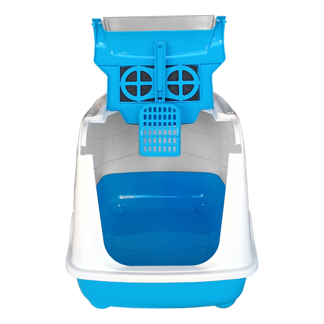 CLZ205  Karbon Filtreli Üstü Açılabilir Kedi Tuvaleti 36*36*49 cm Mavi + Kürek Hediyeli