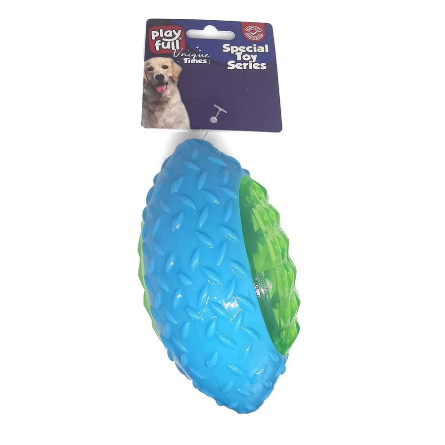 CLZ205 Rugby Topu Şeklinde Işıklı Plastik Köpek Oyuncağı 6x14 Cm Mavi