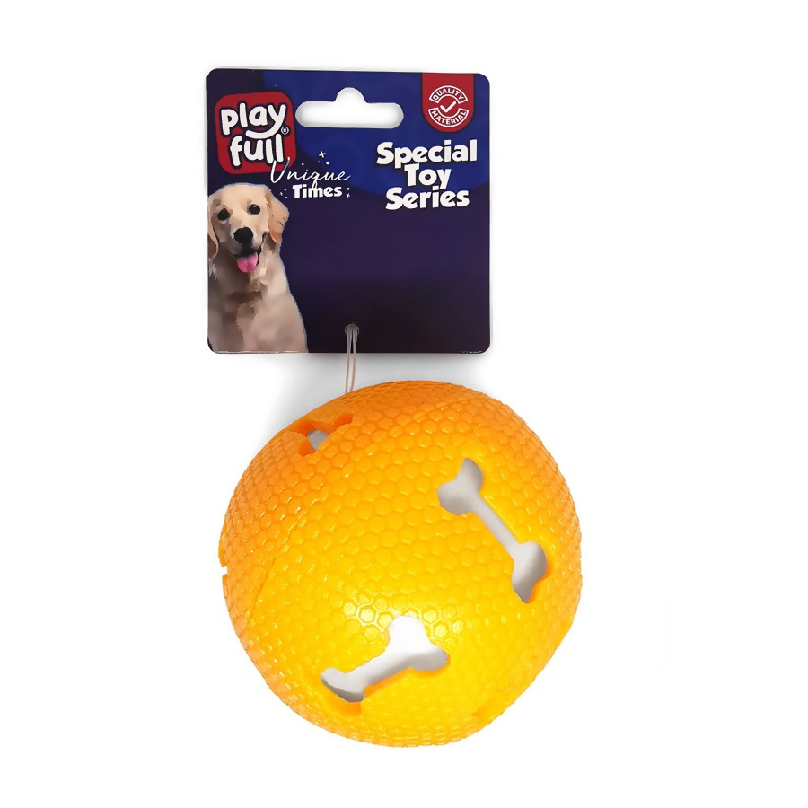 CLZ205 Işıklı Kemik Desenli Plastik Top Köpek Oyuncağı 7,5 Cm Turuncu
