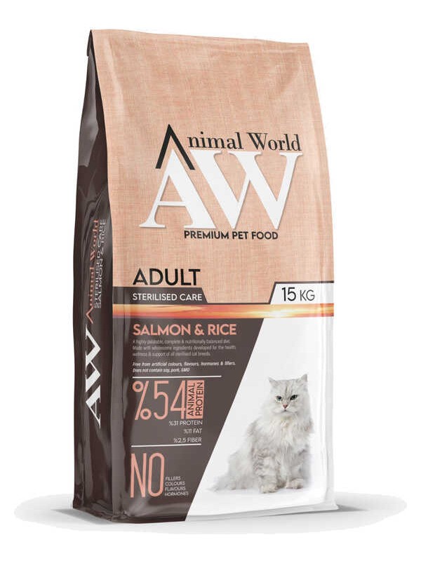 Animal World Sterilised Somonlu Kısırlaştırılmış Kedi Maması 15 KG