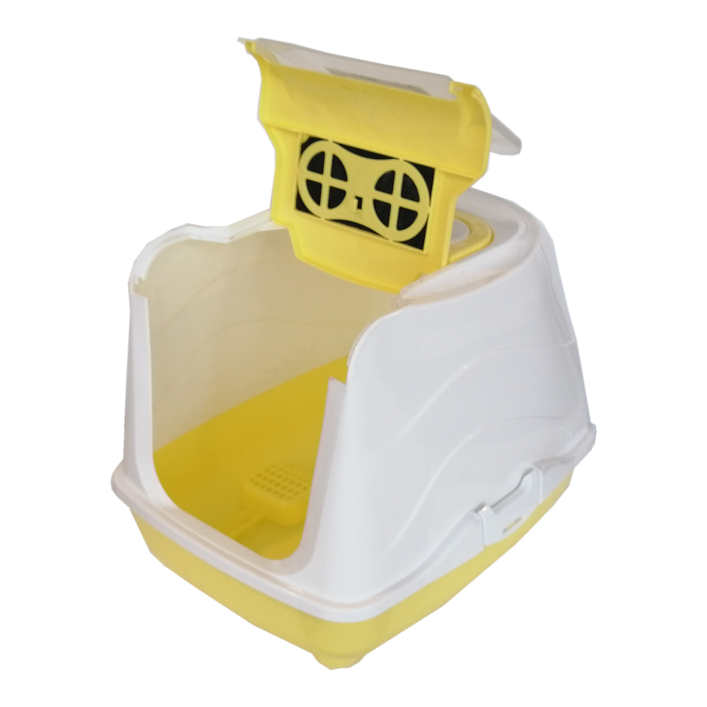 CLZ205 Karbon Filtreli Üstü Açılabilir Kedi Tuvaleti 35*36*49 cm Sarı