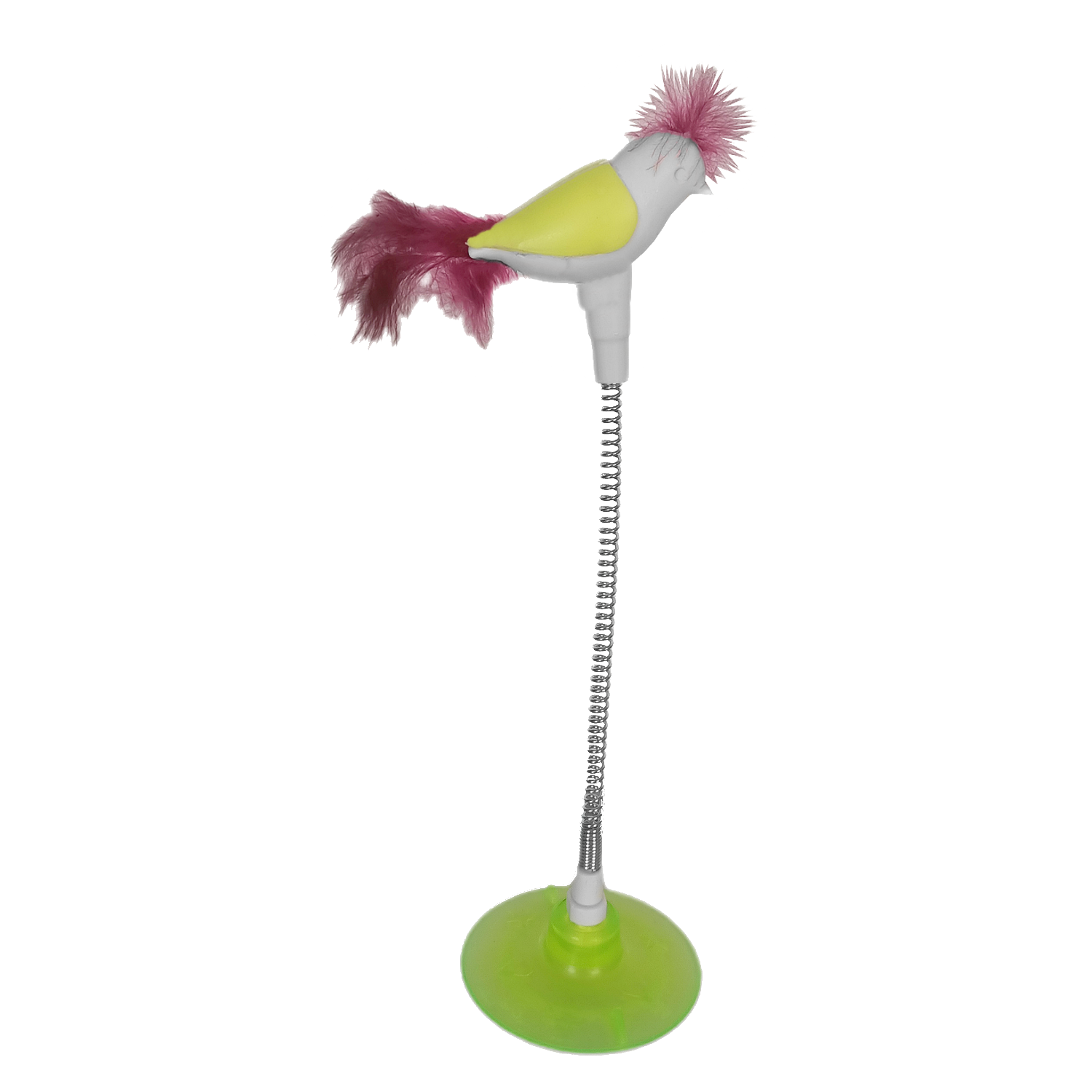 CLZ205  Vantuzlu Yaylı Kuşlu  Kedi Oyuncağı 30 cm Neon Yeşil