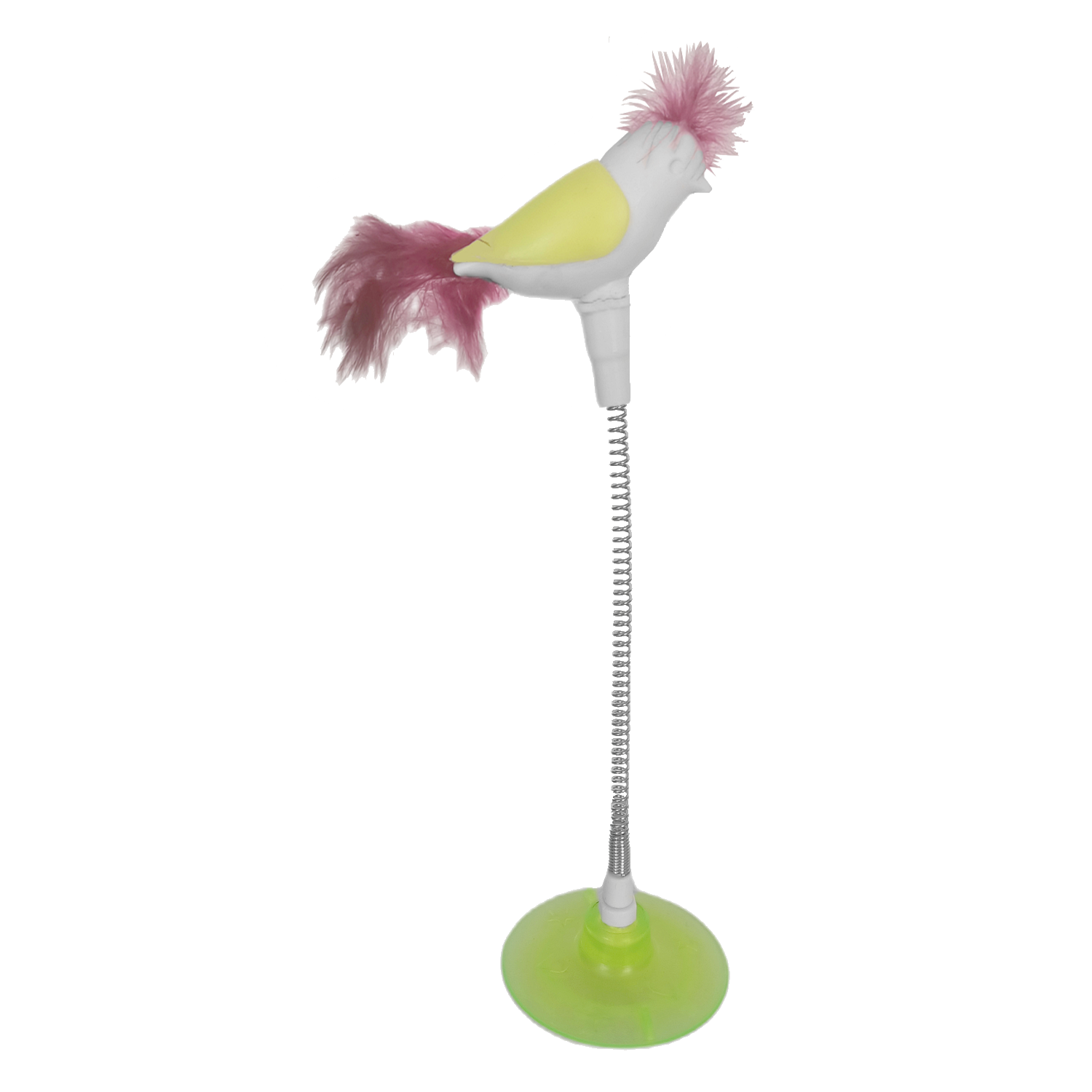 CLZ205  Vantuzlu Yaylı Kuşlu  Kedi Oyuncağı 30 cm Neon Yeşil
