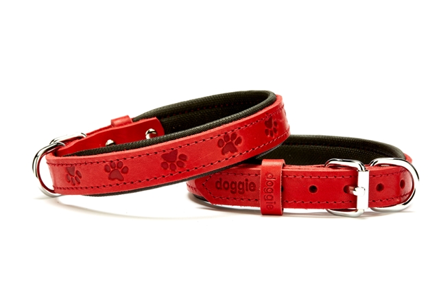 CLZ205  Pati Desenli Deri Köpek Boyun Tasması 2x30x35 cm Kırmızı