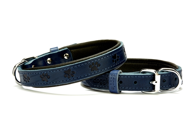CLZ205  Pati Desenli Deri Köpek Boyun Tasması 2x30x35 cm Mavi