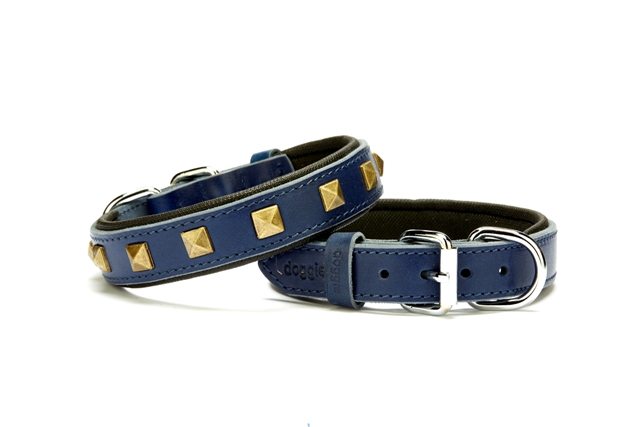 CLZ205  Metal İşlemeli Deri Köpek Boyun Tasması 3,5x47x55 cm Mavi