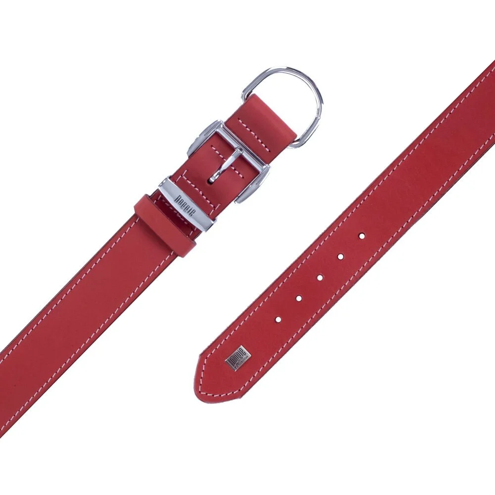 CLZ205  El Yapımı Konforlu Deri Köpek Tasması 3,5x52-60cm Kırmızı