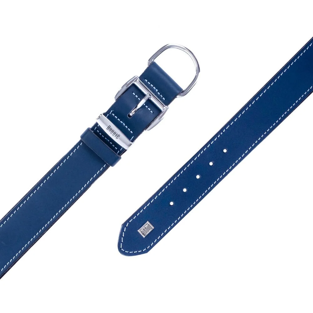 CLZ205  El Yapımı Konforlu Deri Köpek Tasması 3,5x47-55 cm Mavi