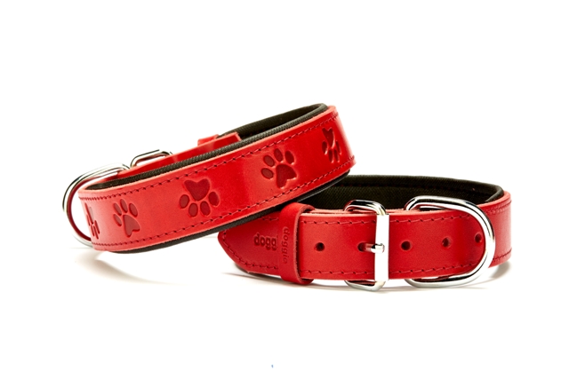 CLZ205  Pati Desenli Deri Köpek Boyun Tasması 3,5x47x55 cm Kırmızı