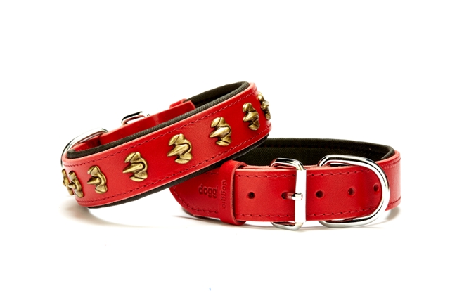 CLZ205  Pençe Metal İşlemeli Deri Köpek Boyun Tasması 3,5x47x55 cm Kırmızı