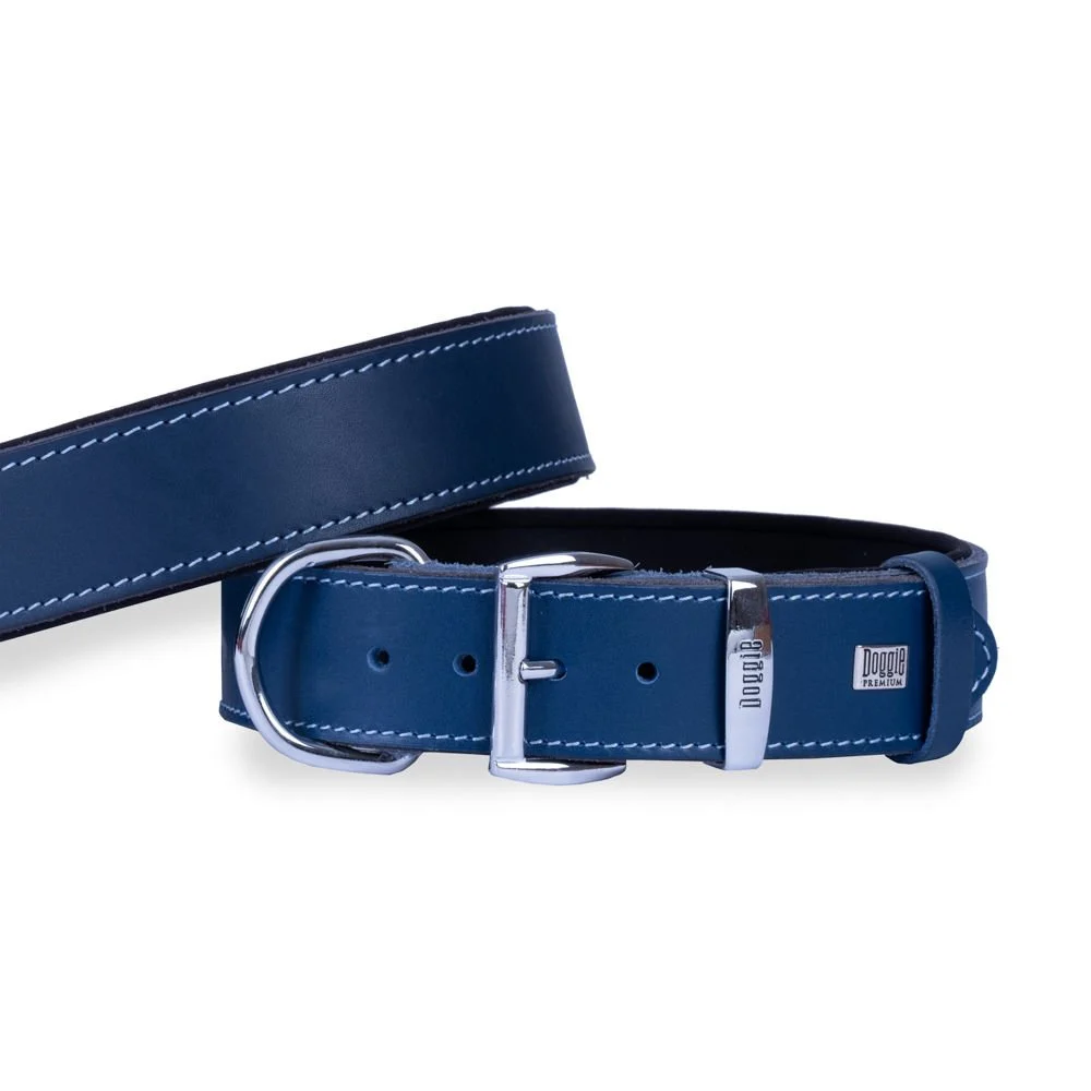 Doggie El Yapımı Konforlu Deri Köpek Tasması 4x47-55 cm Mavi