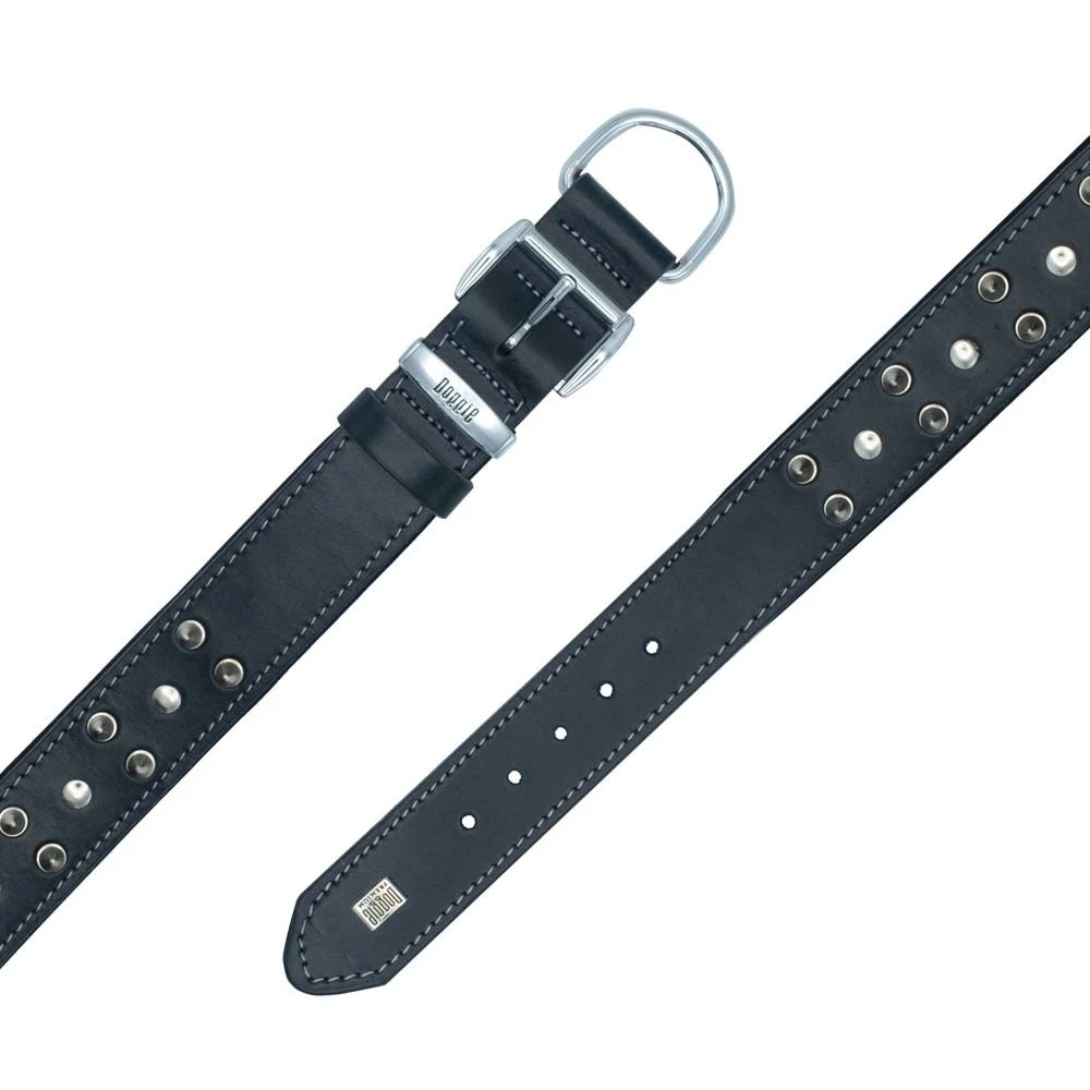 CLZ205  Çivili Deri Köpek Boyun Tasması 4x57-65 cm Siyah