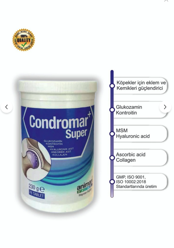 Animari Condromar Super 230 gr 76 Tablet Köpekler Için Glukozamin Animari Condromar Super 230 gr 76 Tablet Köpekler Için Glukozamin