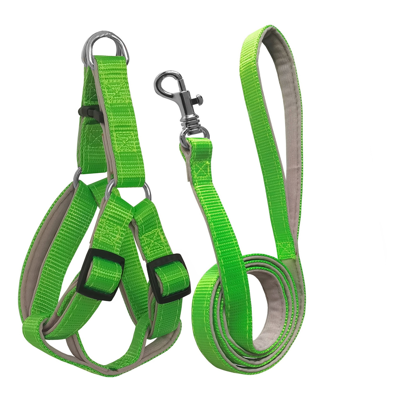 CLZ205 Gezdirme Kayışlı Dokuma Köpek Göğüs Tasma Seti 52*73-110 cm Neon Yeşil