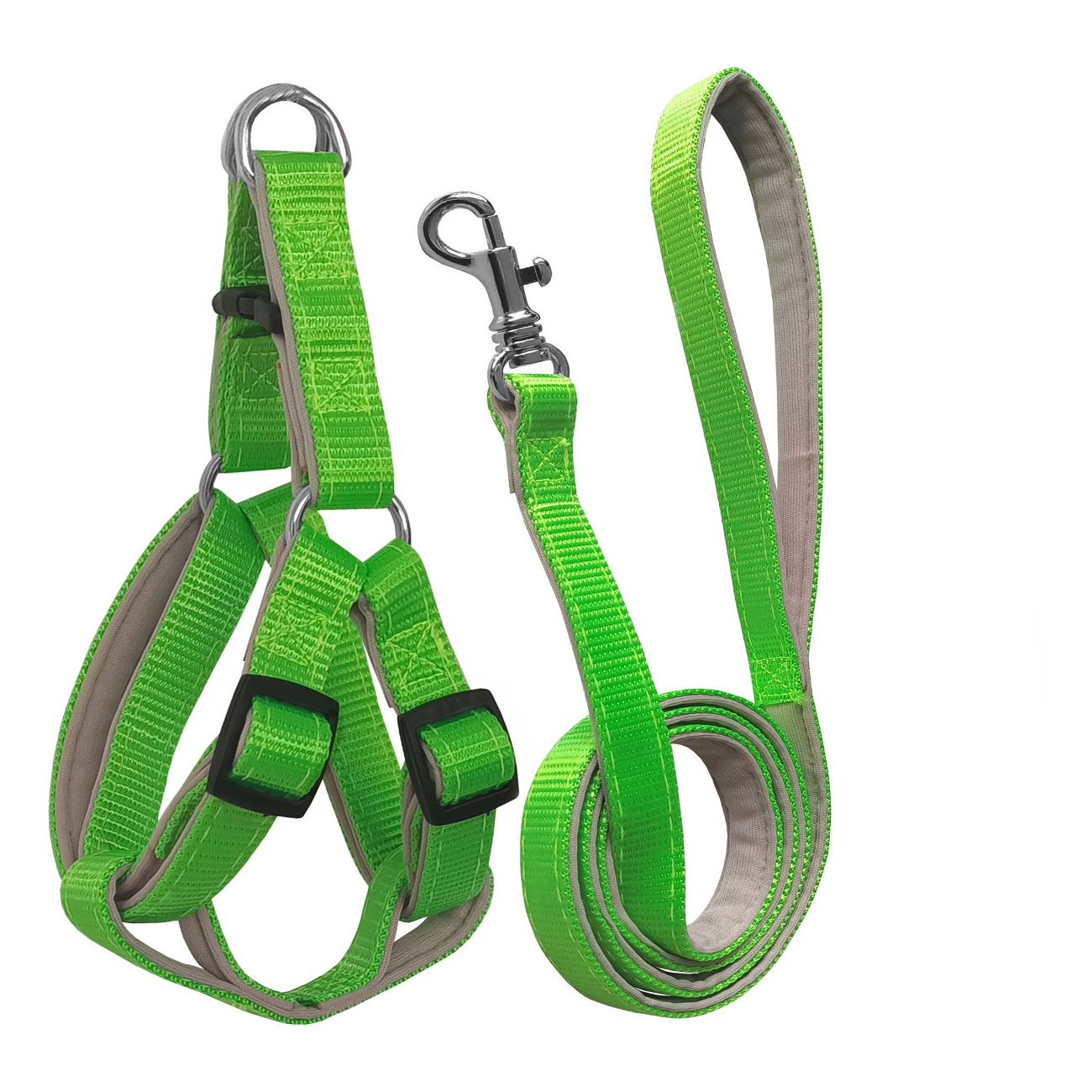 Gezdirme Kayışlı Dokuma Köpek Göğüs Tasma Seti 32*47-110 cm Neon Yeşil