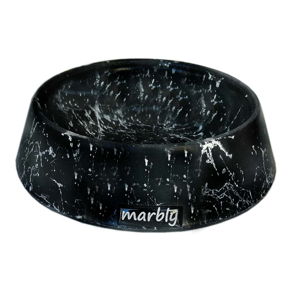 CLZ205 Marbly Siyah Çizgili Mermerit Kedi Köpek Mama Su Kabı 470 ml