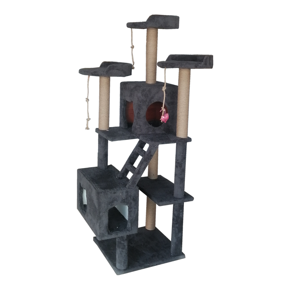 4 Katlı Merdivenli Yuvalı Kedi Tırmalama Oyun Alanı 170 cm Koyu Gri