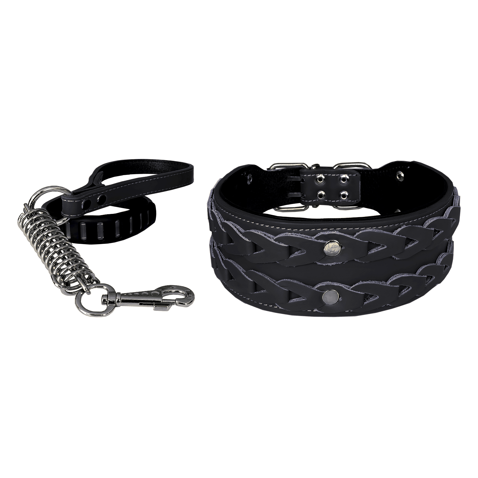 Elegance Deri İşlemeli Lüks Köpek Tasma Seti XL 7 cm*60-68 cm Siyah