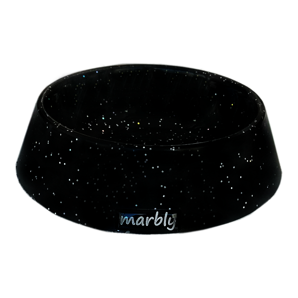 CLZ205 Marbly Siyah Galaxy Mermerit Köpek Mama Su Kabı 700 ml